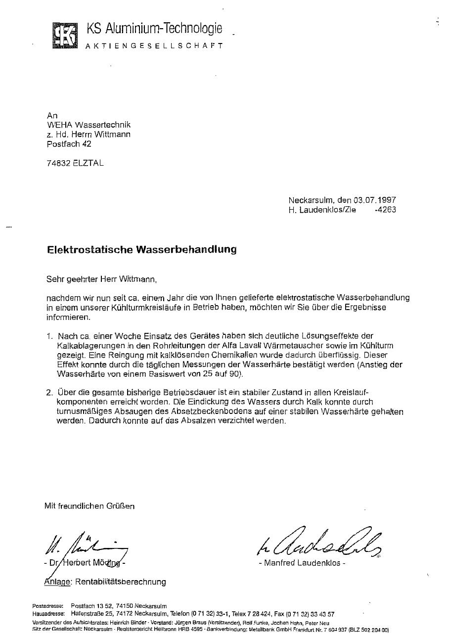 Originalreferenz der KS Aluminium-Technologie von 1997