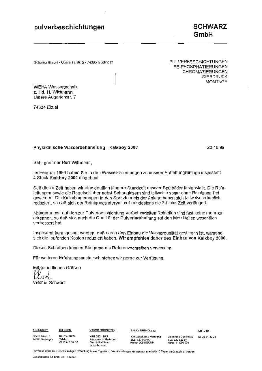 Originalreferenz Schwarz GmbH von 1996