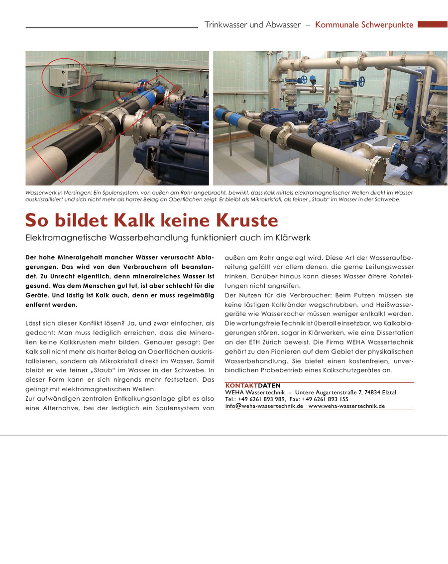 Fachbeitrag über ein WEHA Spulensystem im Wasserwerk Nersingen